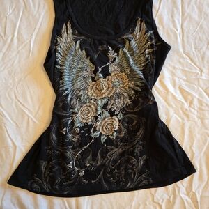 y2k Affliction style winged tank top